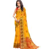 Yellow woven chanderi silk saree with blouse