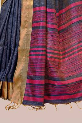 Blue woven banarasi cotton saree with blouse 2