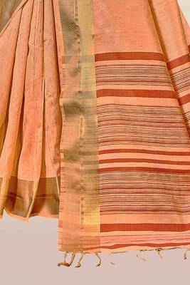 Peach woven banarasi cotton saree with blouse 2