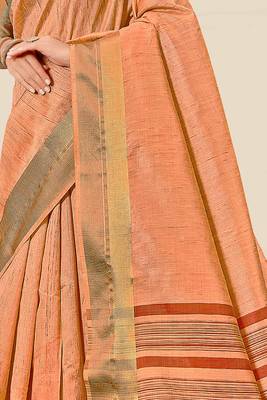 Peach woven banarasi cotton saree with blouse 3