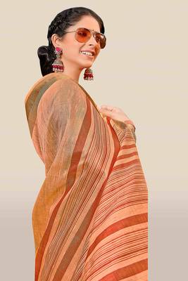 Peach woven banarasi cotton saree with blouse 4
