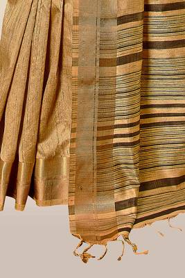Beige woven banarasi cotton saree with blouse 2