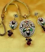 Moti Cz Pearl Stone Polki Kundun  Necklace With Earing