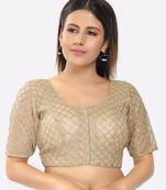 Salwar Studio Women's Gold Net Embroidered Readymade Saree Blouse