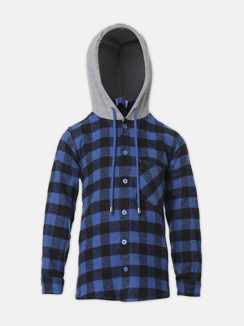 Stoller blue brush check boy hooded shirt