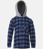 Stoller blue brush check boy hooded shirt