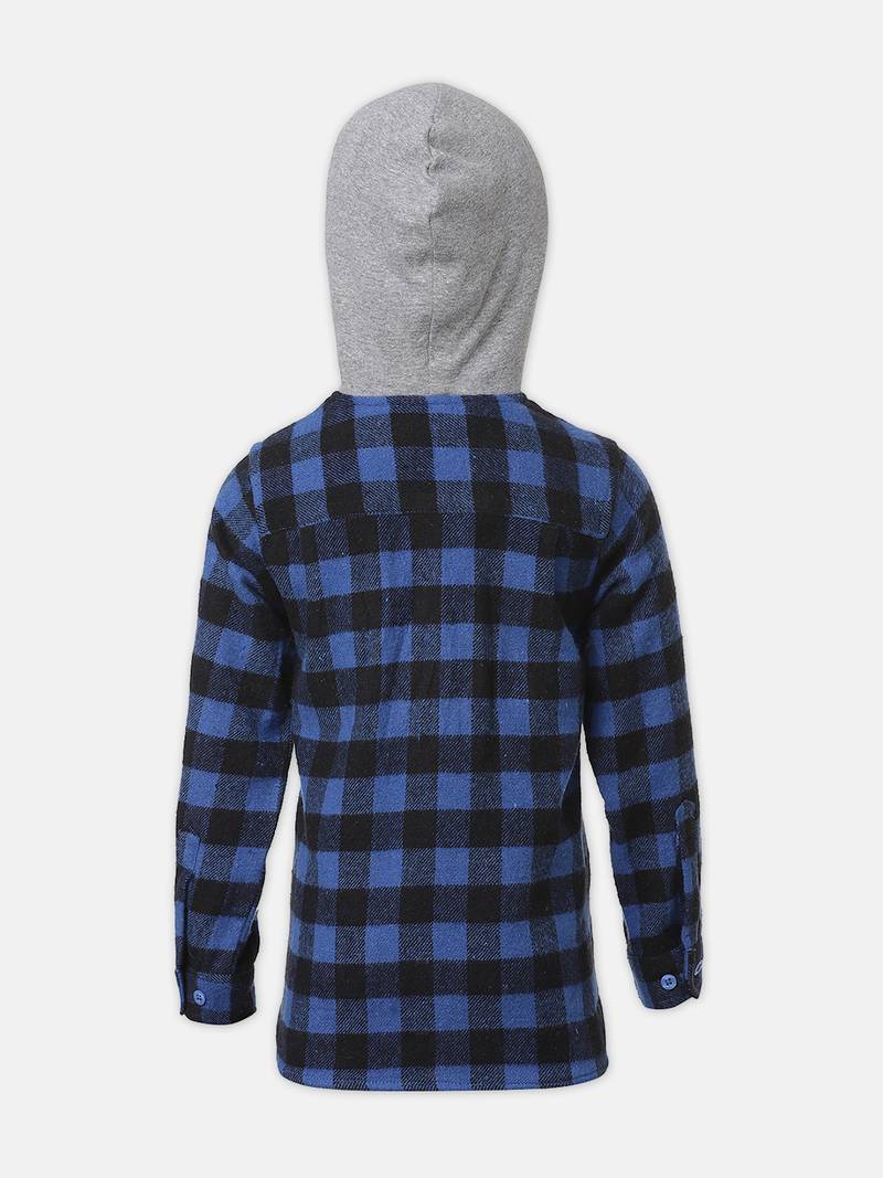 Stoller blue brush check boy hooded shirt