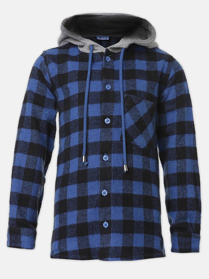 Stoller blue brush check boy hooded shirt
