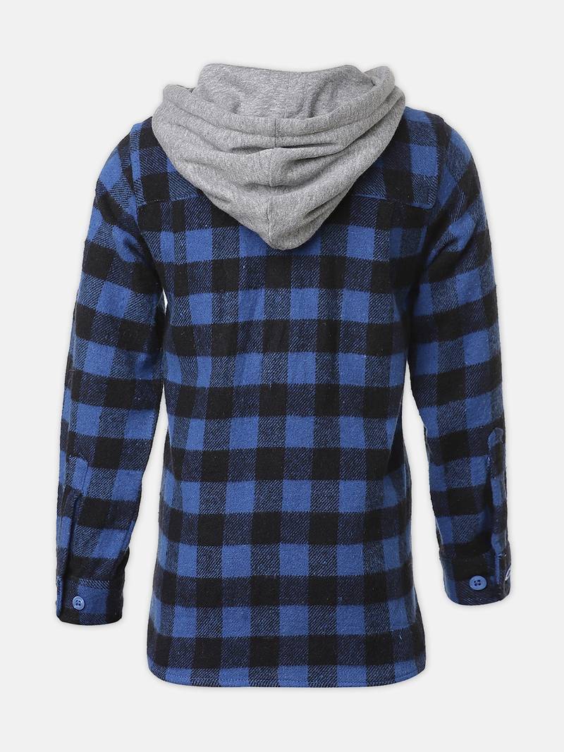 Stoller blue brush check boy hooded shirt