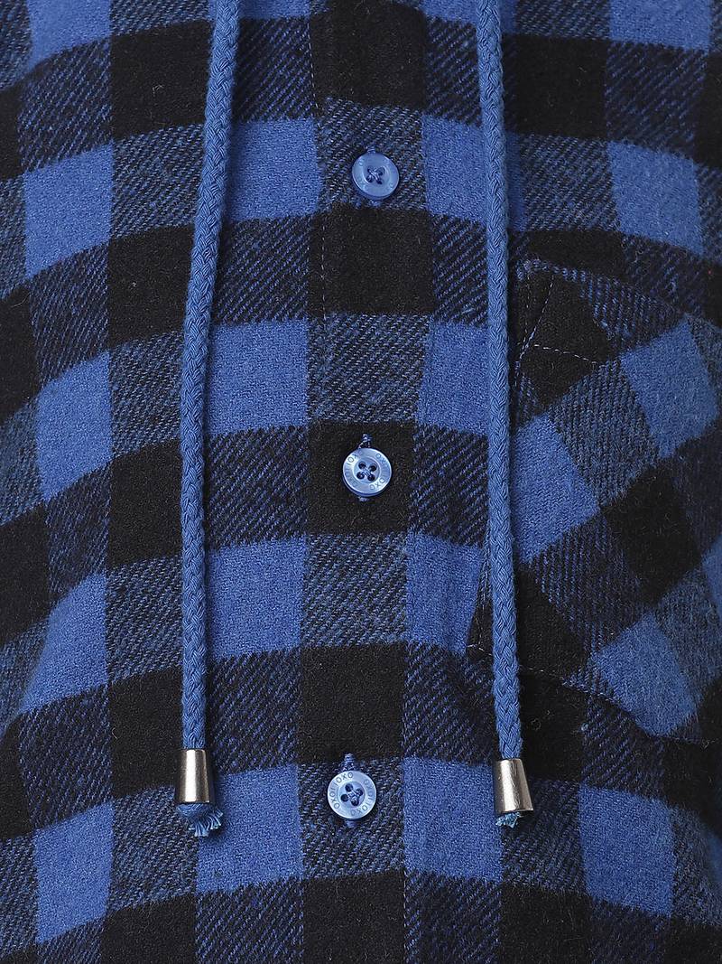Stoller blue brush check boy hooded shirt