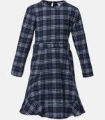 Quirky blue brush chcek girl dress