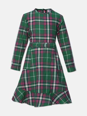Fancy green brush check girl dress 1