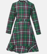 Fancy green brush check girl dress