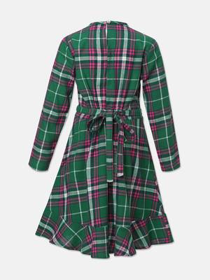 Fancy green brush check girl dress 2