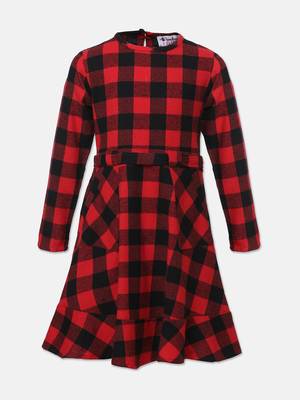 Boot red brush check girl dress 1