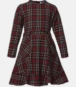 Dressy wine brush check girl dress