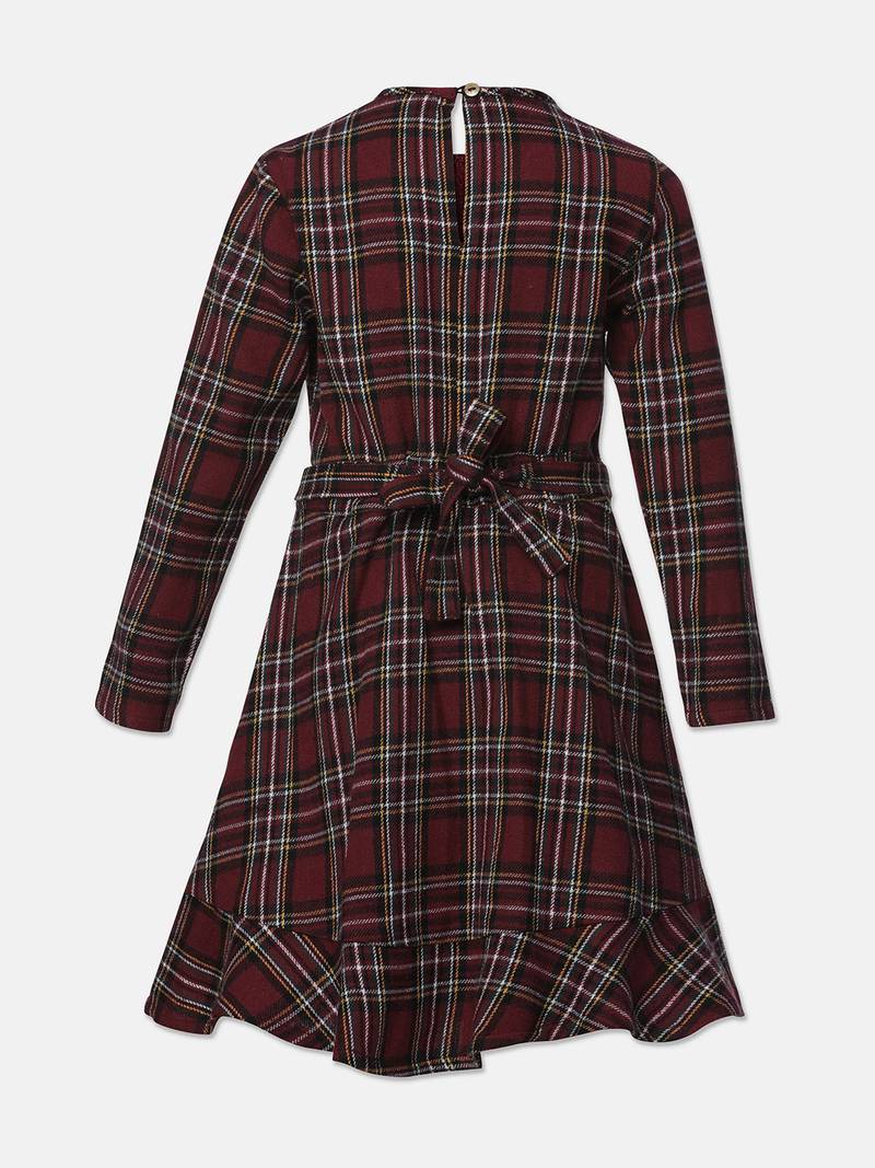 Dressy wine brush check girl dress