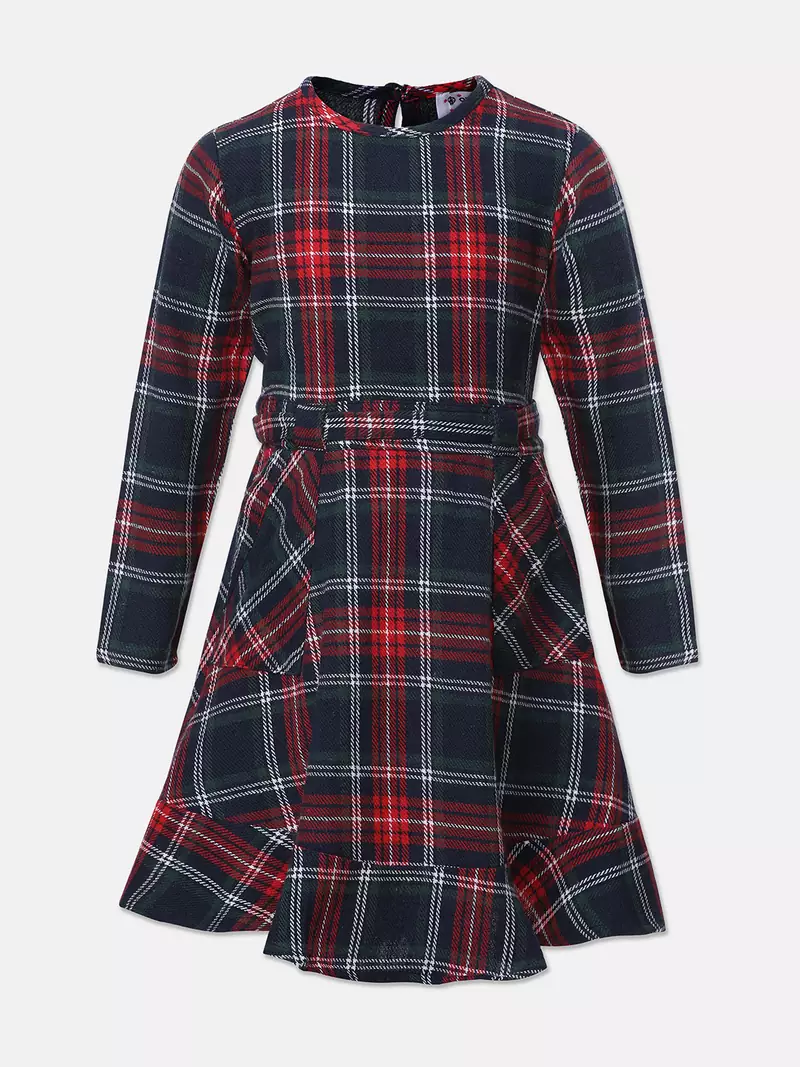 Grunge navy blue brush check girl dress