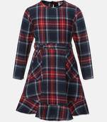 Grunge navy blue brush check girl dress