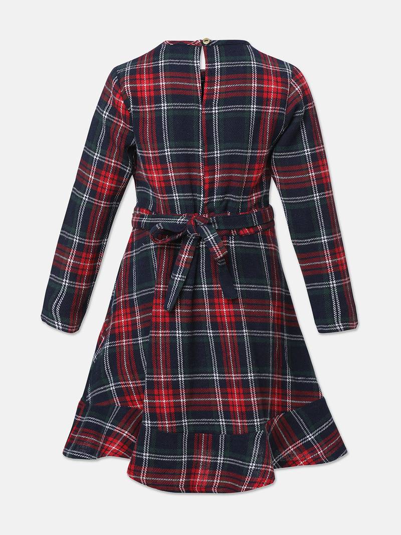 Grunge navy blue brush check girl dress