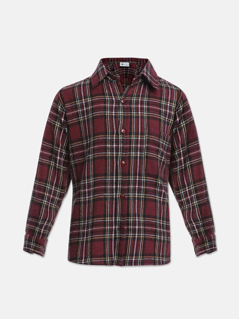 Adorballic wine color brush check boy shirt