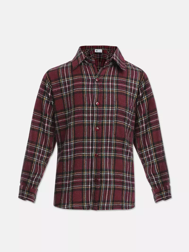 Adorballic wine color brush check boy shirt