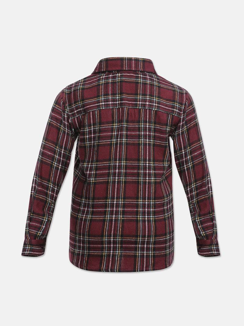 Adorballic wine color brush check boy shirt