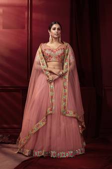 Pink embroidered net lehenga