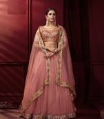 Pink embroidered net lehenga