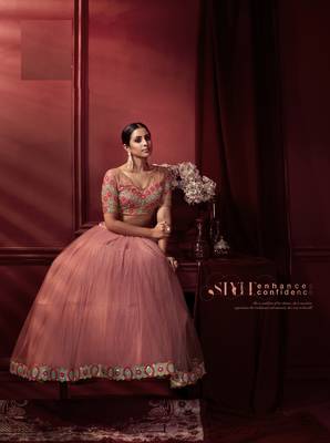Pink embroidered net lehenga 3