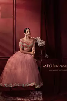 Pink embroidered net lehenga