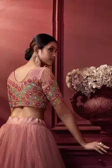 Pink embroidered net lehenga