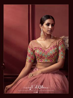 Pink embroidered net lehenga 5