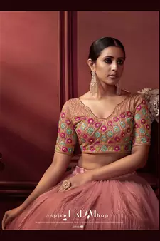Pink embroidered net lehenga