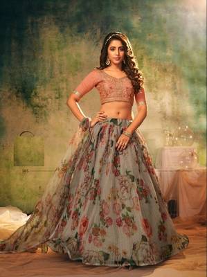 Chiku embroidered organza semi stitched lehenga 1