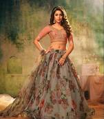 Chiku embroidered organza semi stitched lehenga