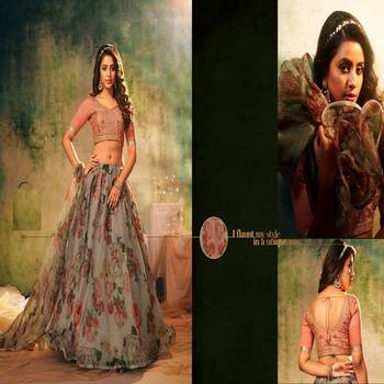 Chiku embroidered organza semi stitched lehenga 2