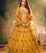 Yellow embroidered organza lehenga