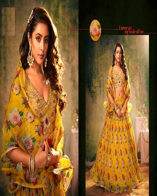 Yellow embroidered organza lehenga 2