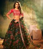 Green embroidered organza semi stitched lehenga