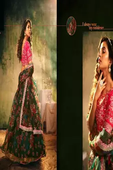 Green embroidered organza lehenga