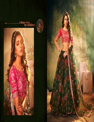 Green embroidered organza lehenga 3