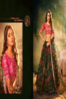 Green embroidered organza lehenga