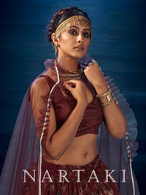Maroon embroidered organza lehenga 3