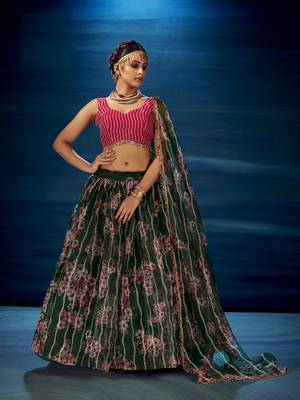 Green embroidered organza lehenga 1