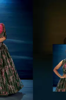 Green embroidered organza lehenga