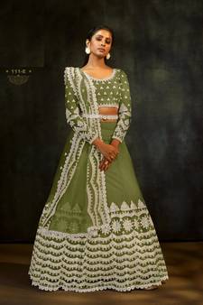 Green embroidered net lehenga