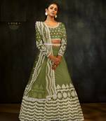Green embroidered net lehenga