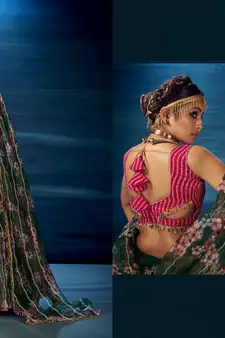 Green embroidered organza lehenga