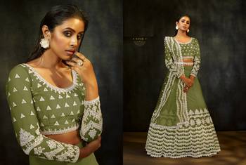 Green embroidered net lehenga 2